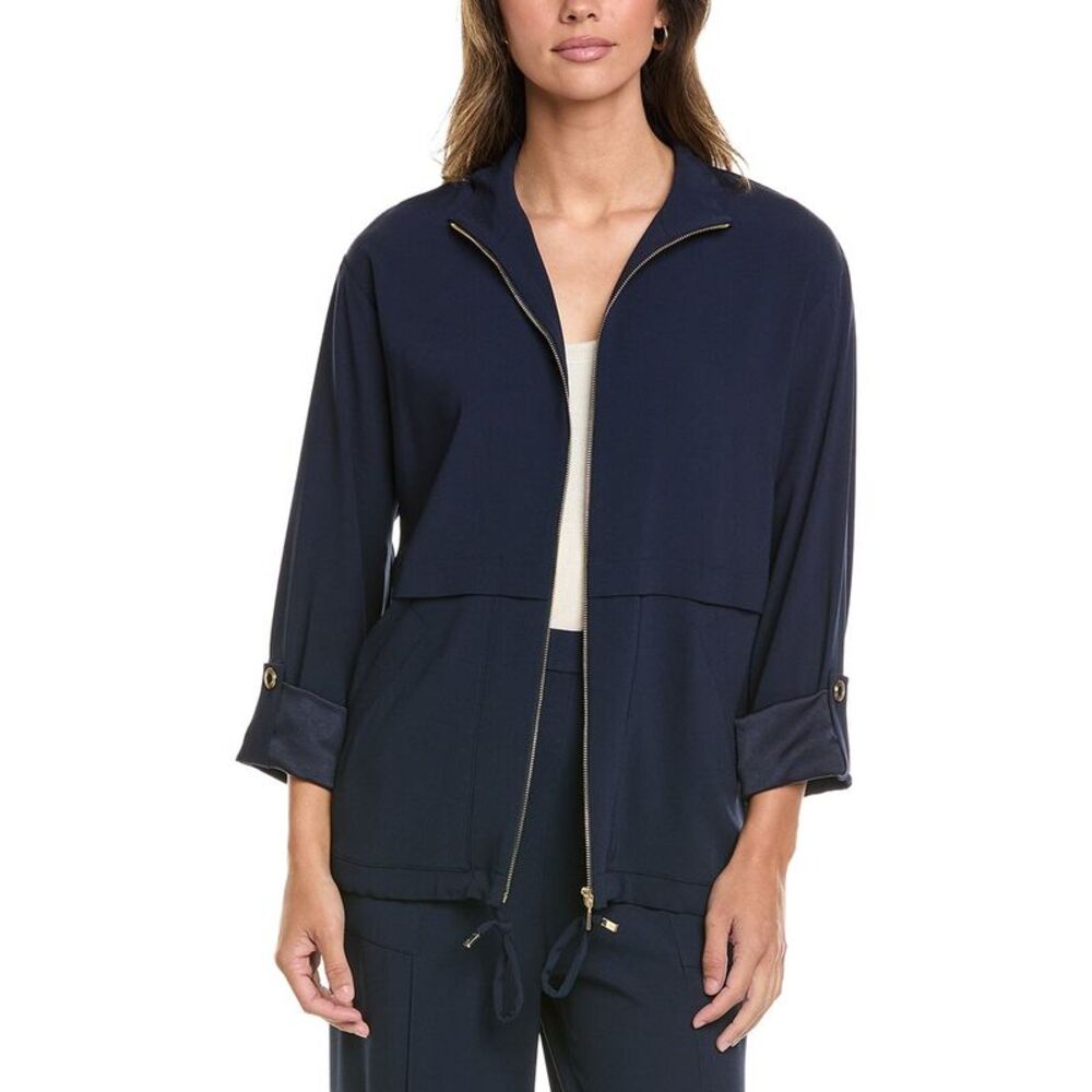St. John Womens Mock Neck Jacket, Navy